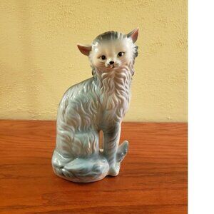 MCM Cat Figurine Statue Long Hair Gray White Vintage 1960s Large Wales Japan
